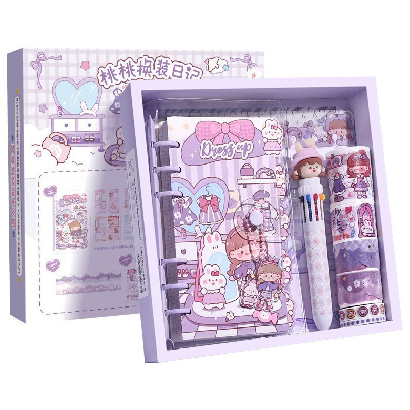 Cartoon pocketbook, set, cute gift box, sticker, full set