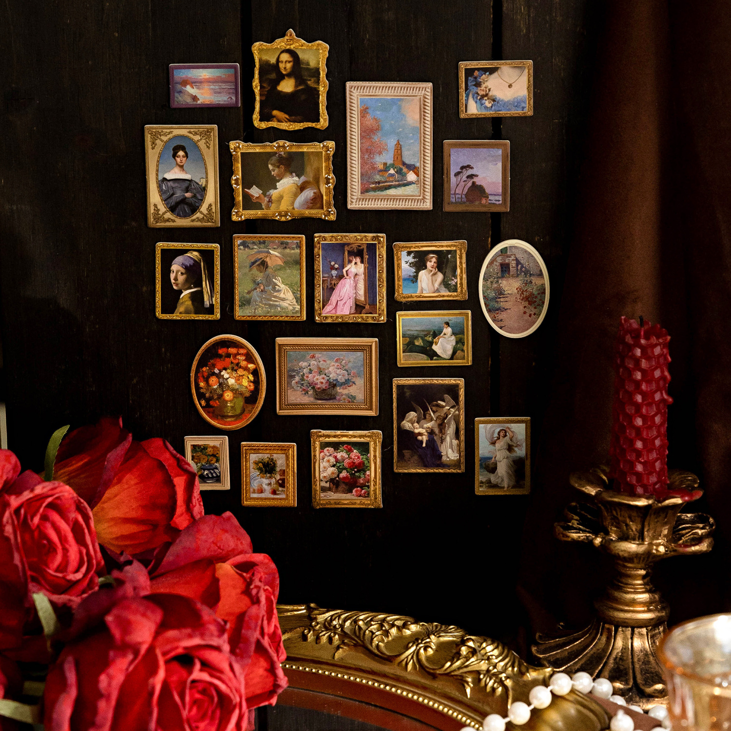 Mo tinta pre-corte 3D estereoscópico tarjeta dura pegatinas de pintura famosa serie de museo de material retro collage de pared de tela de mano