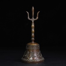 古玩杂项收藏仿古做旧黄铜铜器八仙铃手摇铃铛三清铃八卦法器摆件