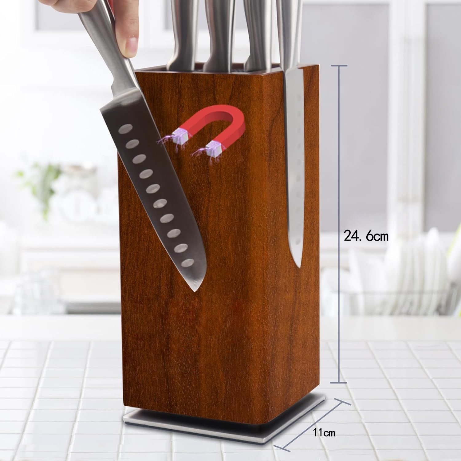 360 ° magnético giratorio cuchillo de madera titular multifuncional cuchillo de cocina estante de almacenamiento hogar de madera práctico cuchillo titular