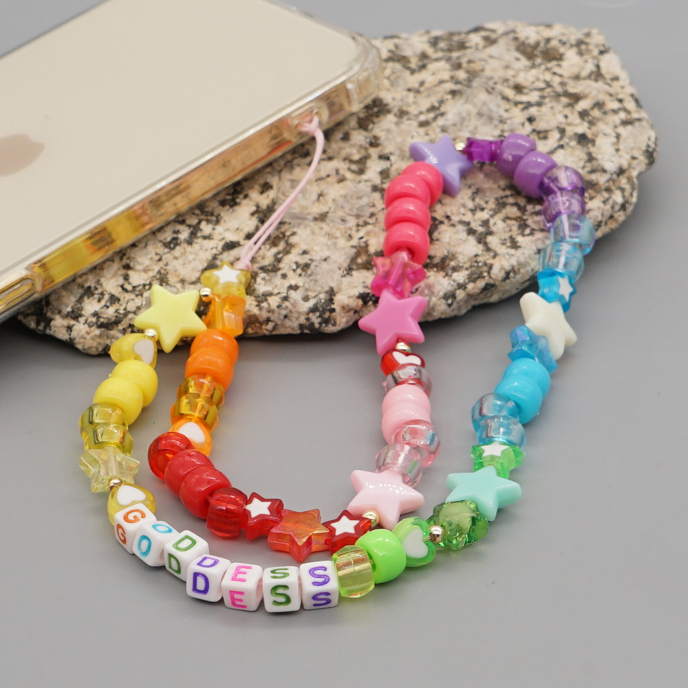 Wholesale Ethnic Acrylic Clashing Color Beads Letter Mobile Phone Lanyard Nihaojewelry display picture 6