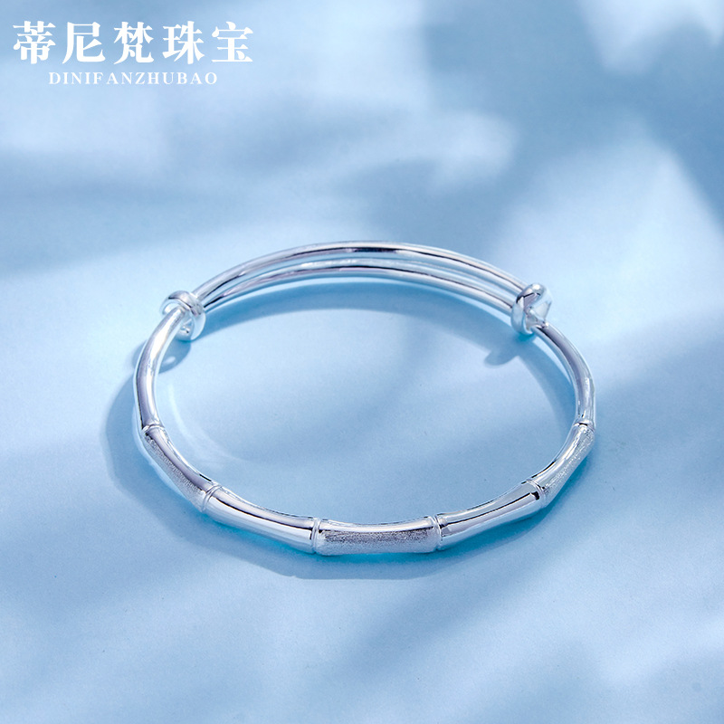 Bambú pulsera de plata esterlina mujer S999 plata pura 2024 nuevo estilo push-pull sólido pulsera de plata joven pulsera de moda
