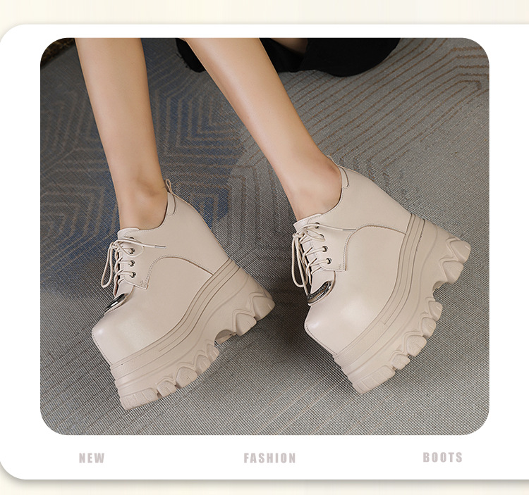 Giày nữ đế xuồng platform da thật cổ điển, gót 16 cm tăng chiều cao — màu đen chi tiết 8