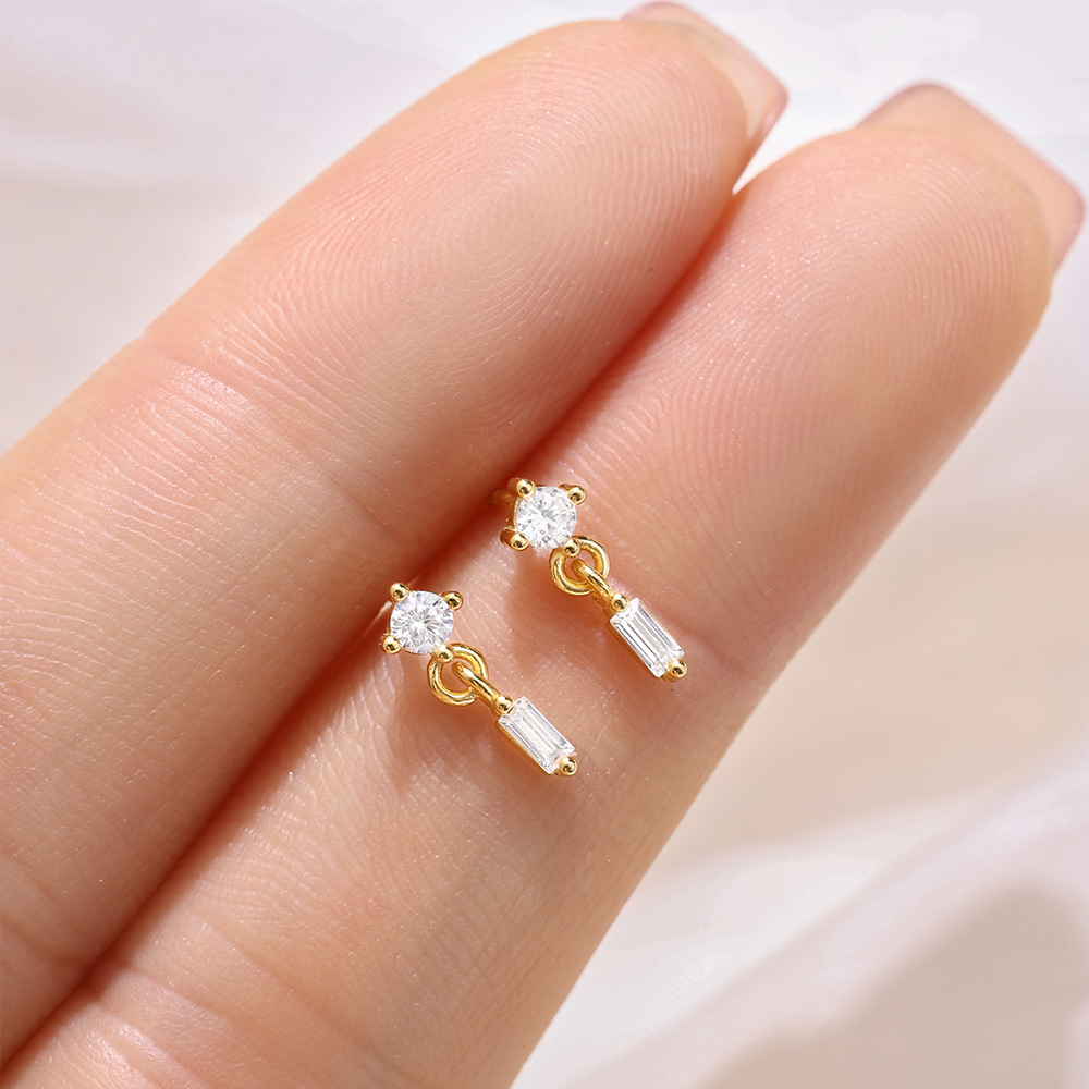 925 Sterling Silver Material 1 Pair 925 Sterling Silver Zircon Water Droplets Ear Studs
