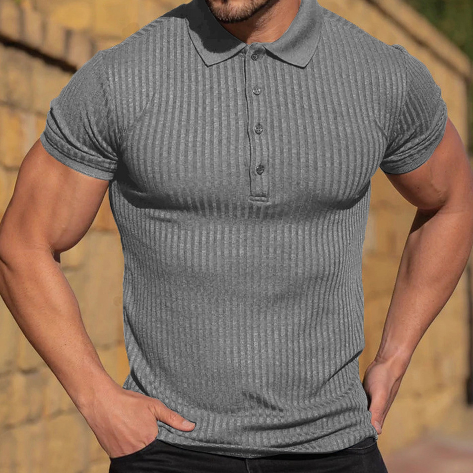 Comercio exterior transfronterizo europeo-americano wish hombre deportivo de verano acondicionamiento ocio elástico vertical camisa polo de manga corta para hombre