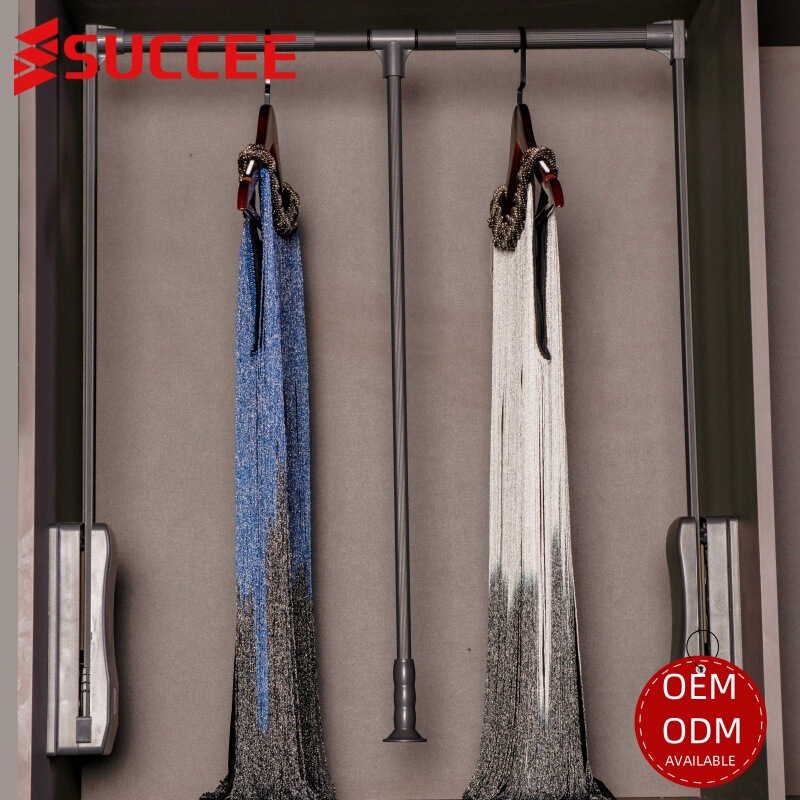 Pull-Down Clothes Rod Retractable Clothes Rod Wardrobe Home Pull Rod Wardrobe Buffer Pull-Down Lifting Clothes Rack