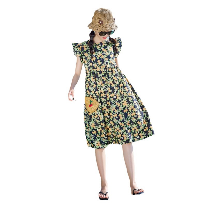 Vestido de niñas verano manga voladora para niños 2024 nuevo verano Corea del Sur ropa para niños vestido de princesa de niña estampado de algodón