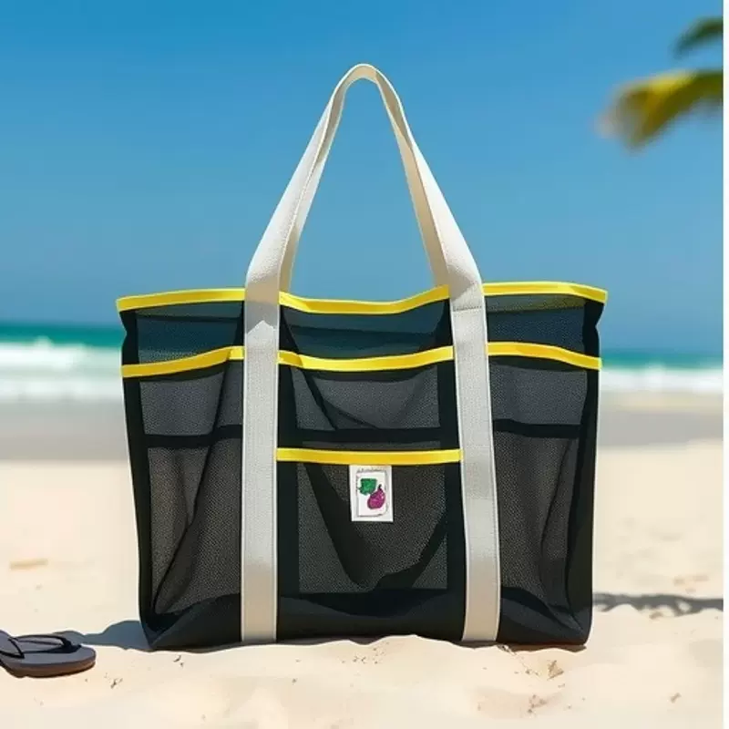 韩国ins网纱大容量沙滩包可折叠户外海边手提包宝宝游泳装备便捷