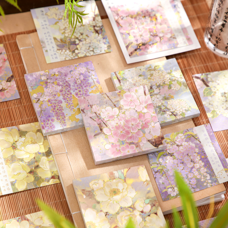 Mr. Paper Traje de tres paquetes de notas, serie de flores floreciente, notas avanzadas de estilo nacional, papel de material de decoración de cuentas a mano