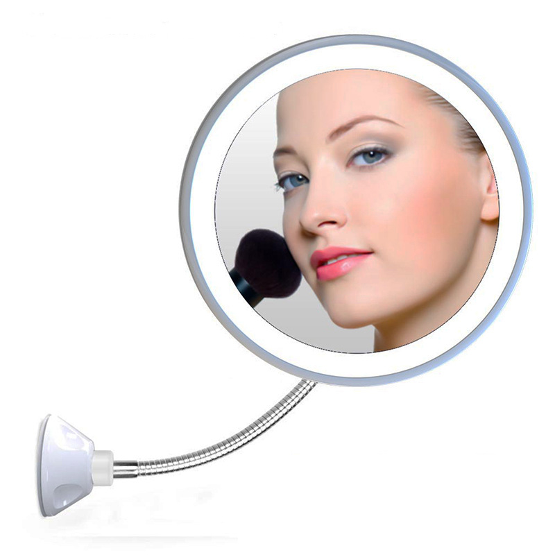 led bathroom mirror wall-mounted light filling with suction cup hose makeup mirror 10x magnification 15x gooseneck HD bathroom mirror