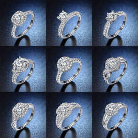 跨境快手小红书网红直播仿真莫桑石戒指女一克拉六爪婚戒厂家批发