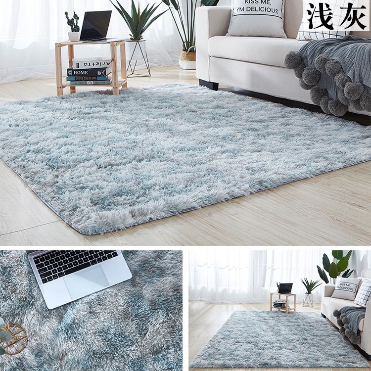 Alfombra teñida de seda de felpa de pelo largo transfronterizo, alfombra de piso, sala de estar, dormitorio, manta de cama resistente a la suciedad y fácil de cuidar