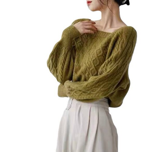 Cardigan top for women, 2025 autumn/winter Korean style loose square neck, thick ribbed, outerwear, waist-cinching, slimming knitwear