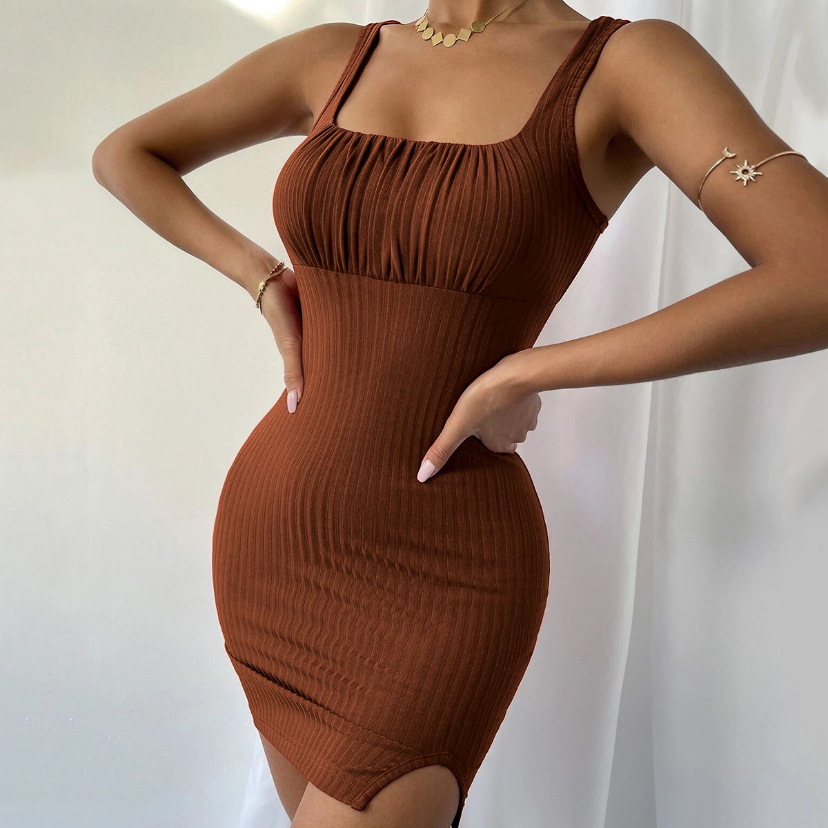 Women's Summer Elegant Slim Fit Knit Strappy Bodycon Dress