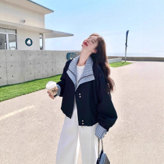 美式复古格纹拼接假两件棒球服外套女学生春季高级感宽松工装夹克