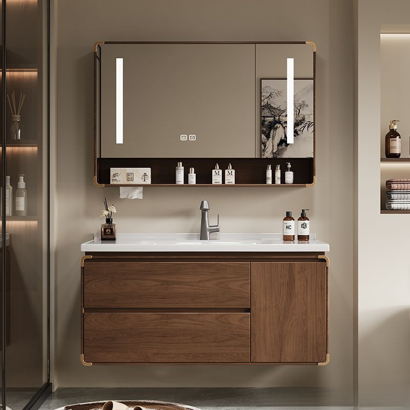 New Chinese Style Oak Bathroom Cabinet Ebony Wood Wash Basin Combination Ceramic Integrated Basin Bathroom Washstand