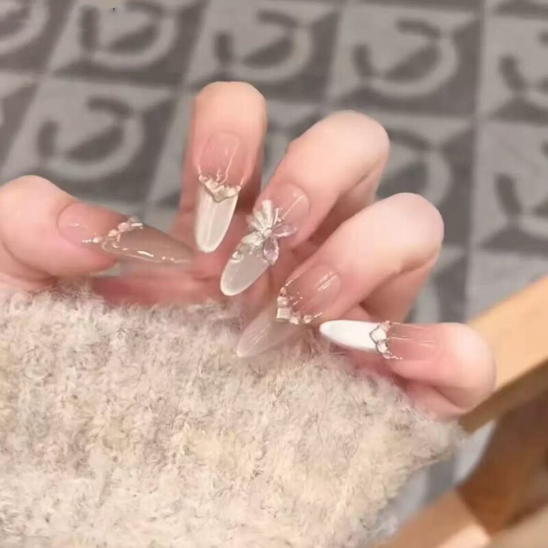 Hand-Wearing Armor Glass Beads Pink Spring Butterfly Flash Cat's Eye Temperament Armor Pure Desire High-Level Manicure