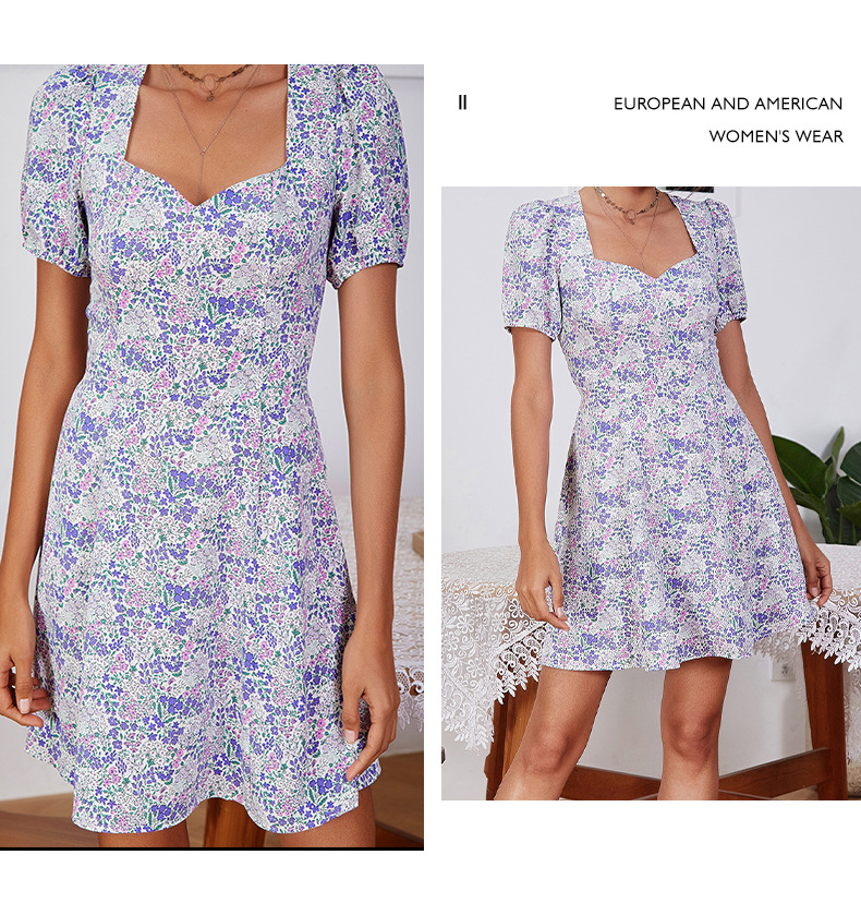 Short Sleeve Square Neck Backless Floral Dress NSGHW115971