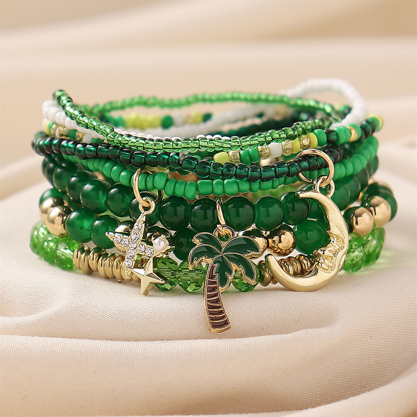 Cross-Border Popular Bracelet Saint Pat Personalized Diamond Starburst Moon Pendant Stacked Bracelet Set Decoration Wholesale