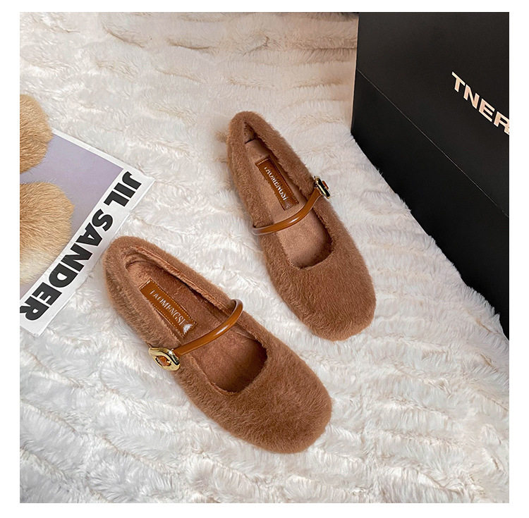 Giày Mary Jane nữ kiểu ballet một dây, gót vừa 3–6 cm, mũi tròn, tăng chiều cao, phủ nhung — Màu nâu đậm, Màu trà sữa, Màu trắng sữa chi tiết 26