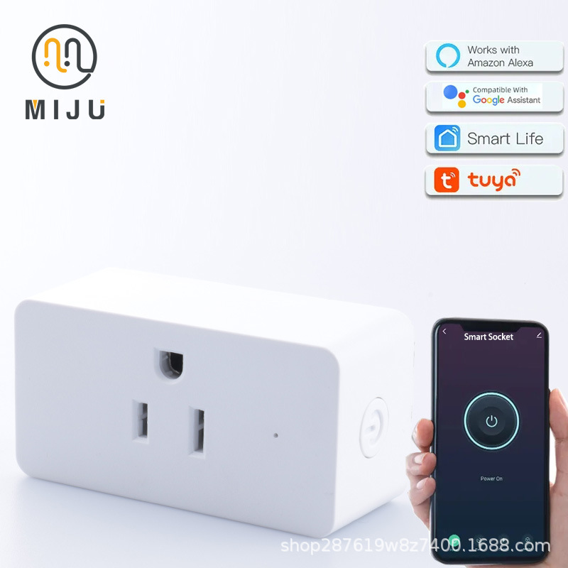 跨境美式WIFI智能定时插座美国涂鸦平台语音联动手机控制多功能