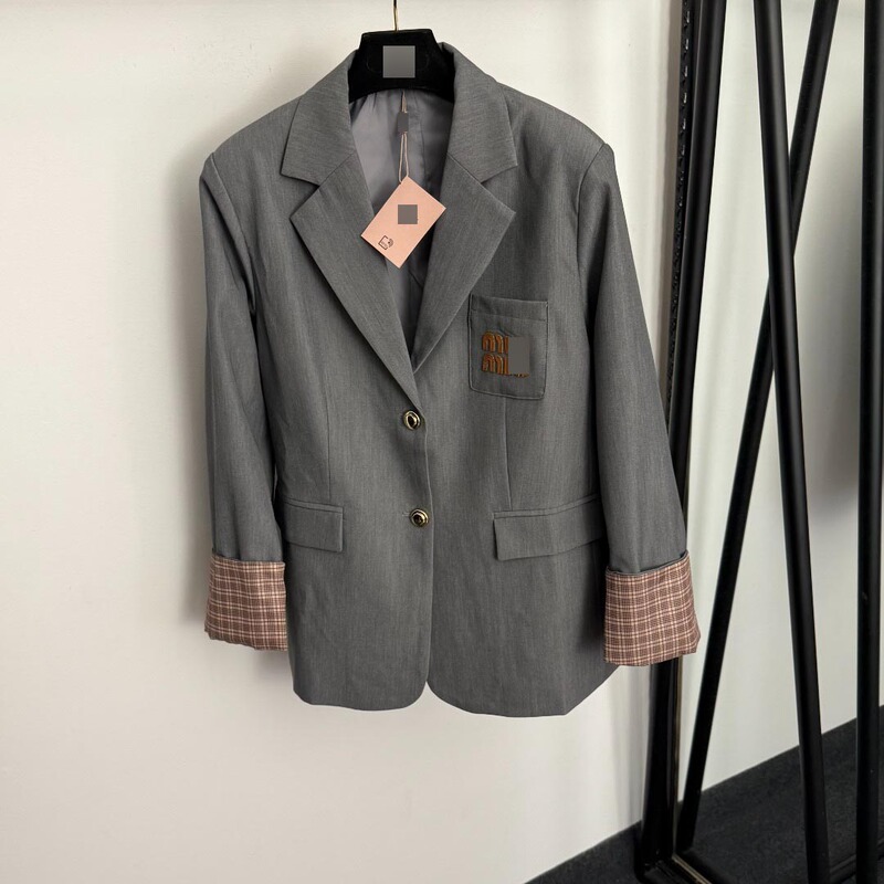 Nanyou High-End Academy Style New Logo Letter Leather Label Pocket Plaid Rolled Cuff Long Sleeve Blazer Nanyou High-End Academy Style New Logo Letter Leather Label Pocket Plaid Rolled Cuff Long Sleeve Blazer