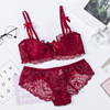 Lace sexy thin supporting underwear with steel rings, bra, set, french style