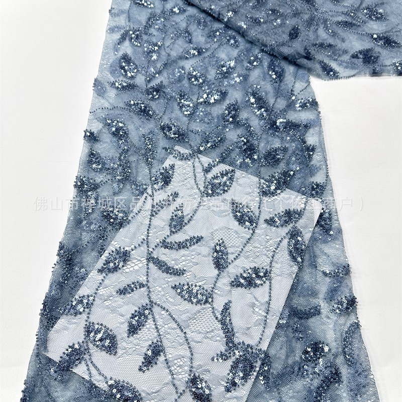 Moda de moda de fiesta vestido de vestido de tela alta fijación de encaje bordado de perlas tela de sequilla