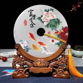 阿富汗玉平安扣摆件客厅玄关酒柜 汉白玉扣家居乔迁新居开业礼品