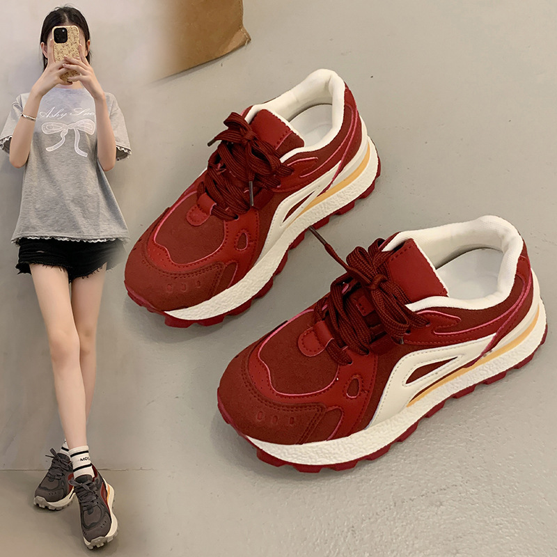 厚底显脚小阿甘鞋女2025新款春秋小个子拼色休闲运动时尚老爹鞋子|undefined