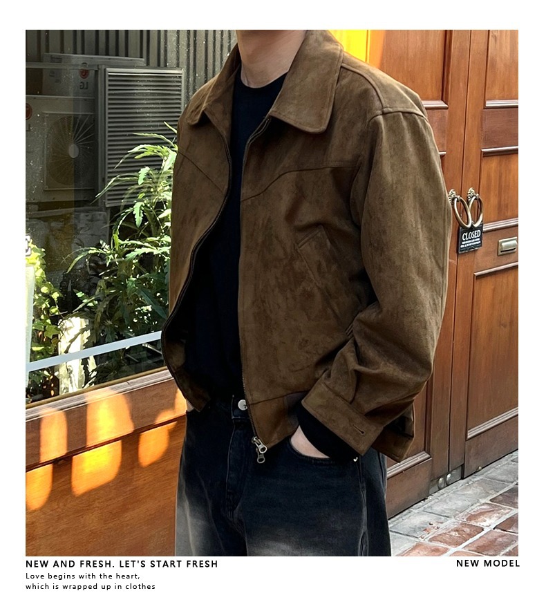 Maillard amerikai barna kávébarna velúr kabátot visel, férfi tavaszi és őszi vintage rövid repülőkabátot_voghion.com