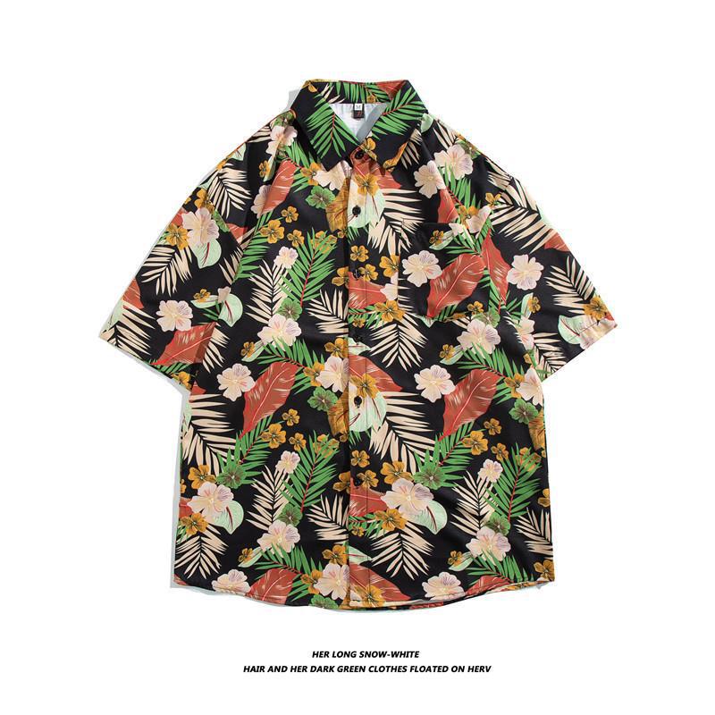 Hong Kong estilo Retro Vintage floral camisa de manga corta Estilo Hawaiano tailandés diseño sentido Ruan guapo camisa suelta para hombres y mujeres