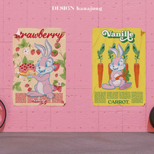 可爱草莓蛋糕小兔子艺术海报 韩国ins清新甜品店博主拍照道具