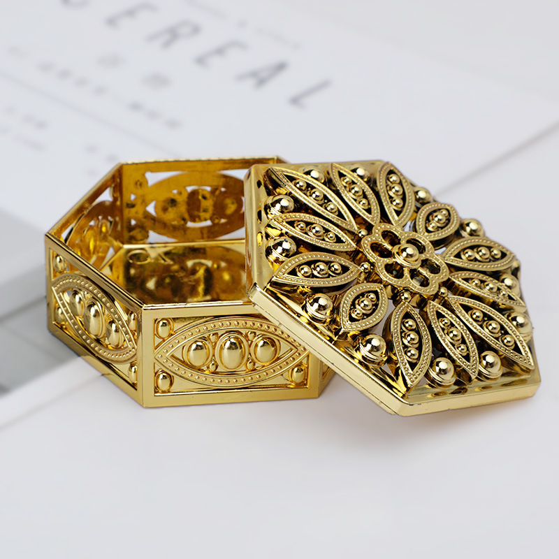 Hexagonal plastic box gold-plated plastic box European style hollow…