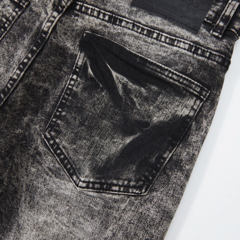 Men's High Street Snow Wash Jeans Gradient Faded Distressed Straight Leg American Denim_viptrois.com