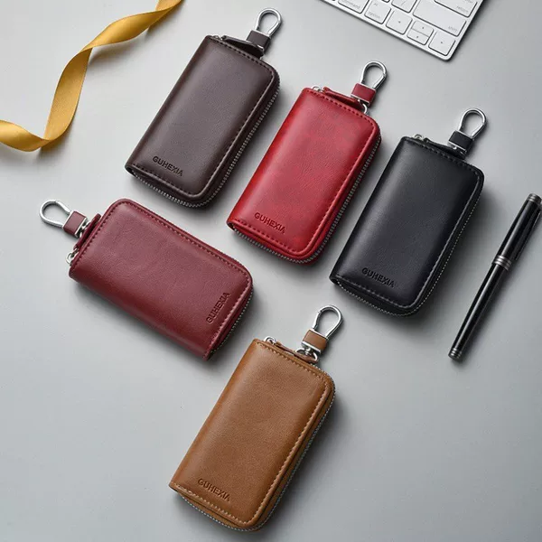 High-End Key Bag for Men, Large-Capacity Multi-Functional Waist-Mounted Pu Leather Key Bag for Women, Simple and Practical Car Key Bag and Card Holder
