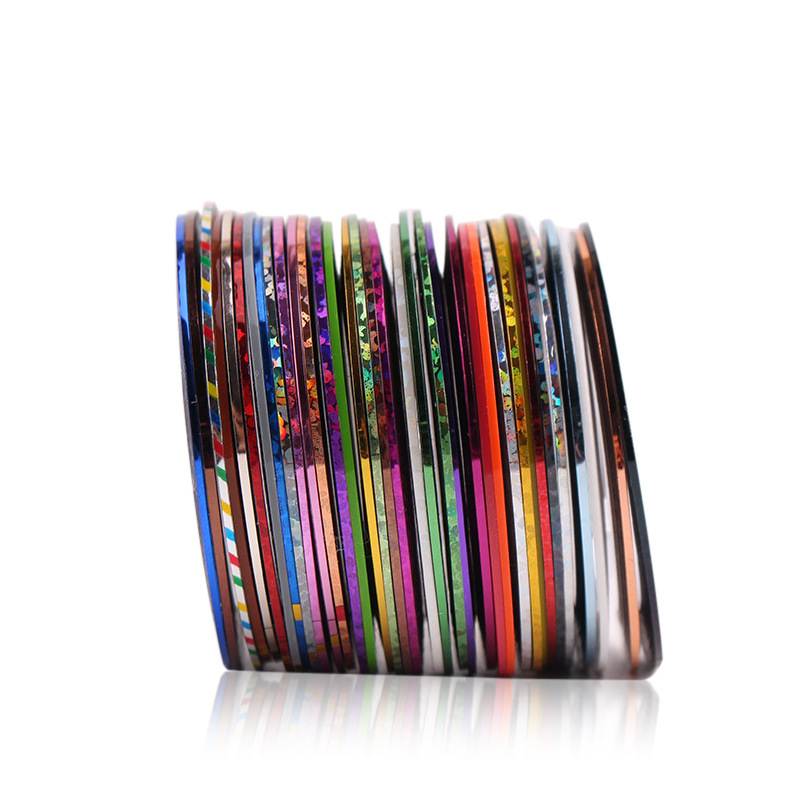 美甲金银线32色1mm宽全套装 带背胶彩色微笑线法式甲镭射彩绘贴纸