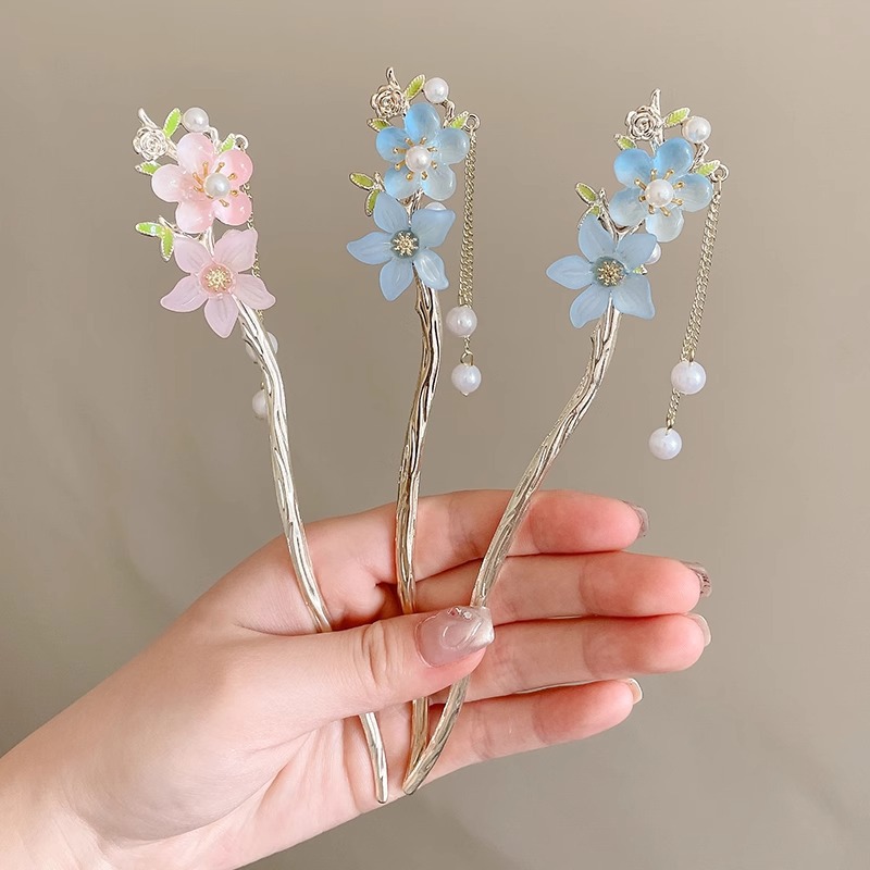 Pequeña flor de melocotón perilla antiguo clip de cabello de estilo moderno clip de cabello de alto nivel para niños cheongsam accesorios de ropa de estilo chino clip de cabello tocado