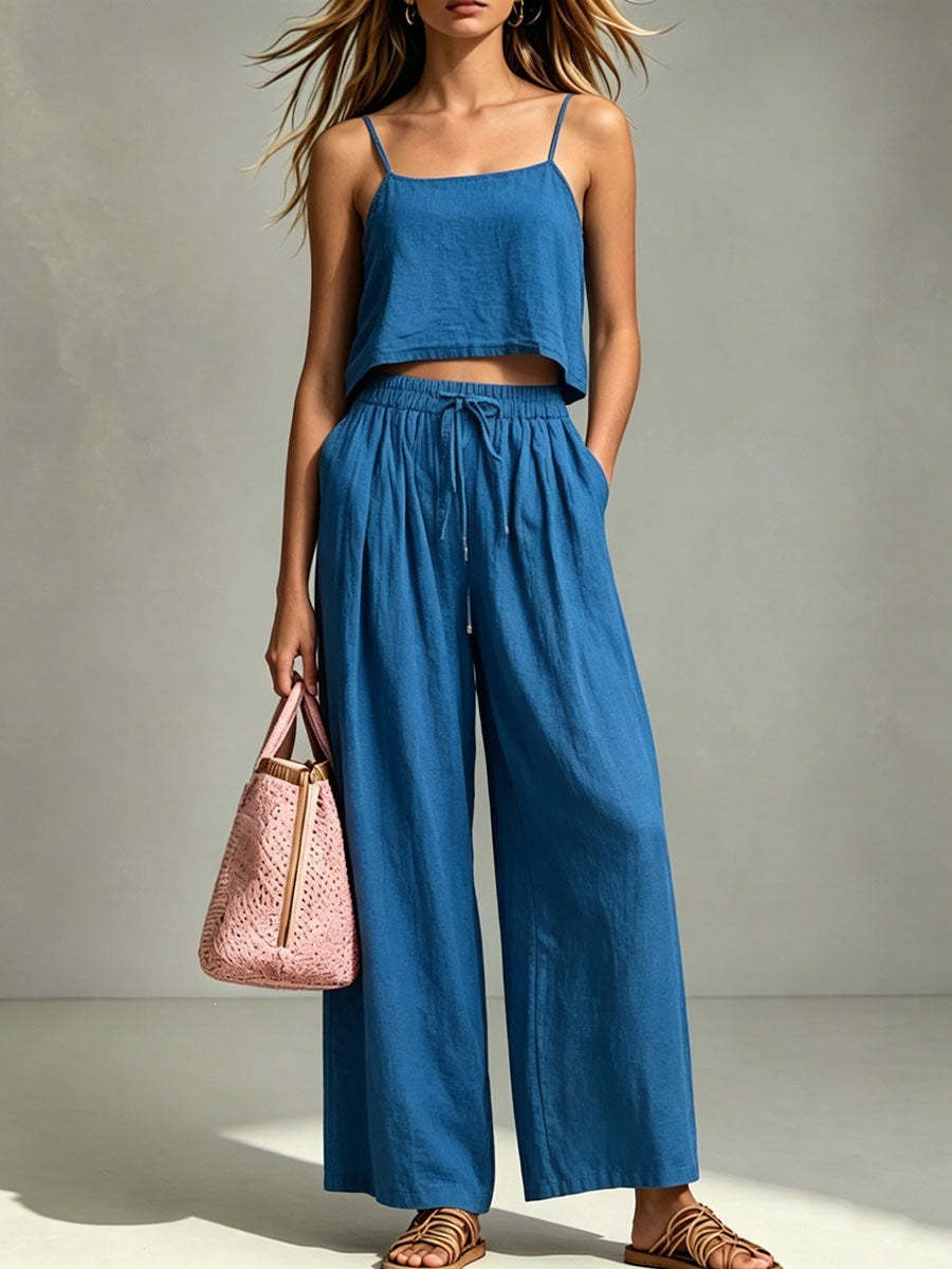 Women's Clothing Summer Fashionable Women's Two-Piece Set Casual Camisole And Loose Wide Leg Pants Style For Formal & Casual For Women_ecoleips.com