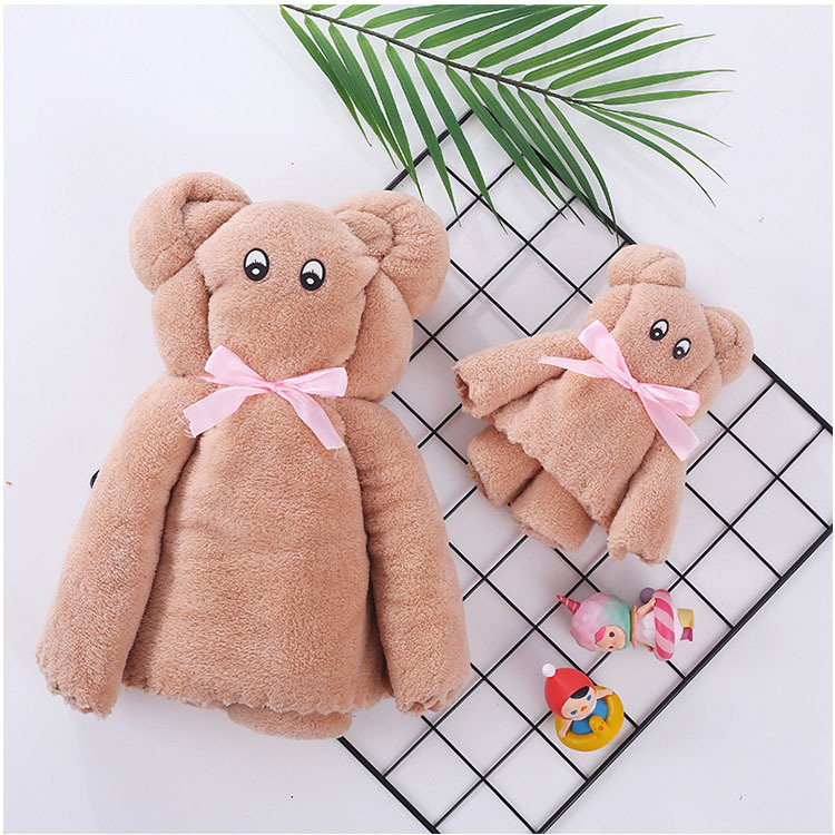 Wholesale Coral Fleece Towel Bath Towel Set Towel Thickened Absorbent Mother Bear Set Solid Color Household Gift Towel Set Towel
