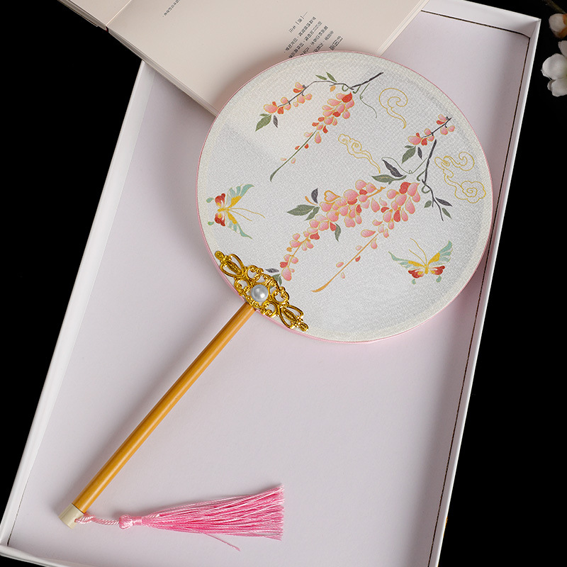 Nuevo ventilador de palacio chino, ventilador de grupo especial de danza, ventilador de estilo chino, ventilador de ropa Han, falda de caballo para niños, cheongsam, ventilador redondo de cinta para mujeres