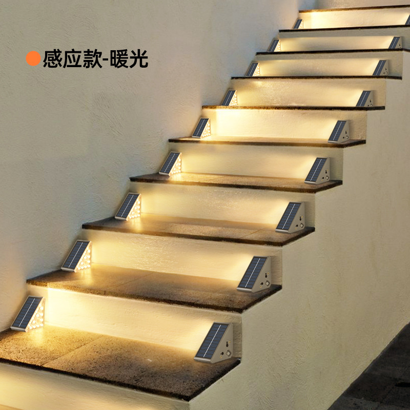 太陽エネルギーの階段の明かりの屋外の防水の階段の明かりの庭の地面の明かりのledランプの歩道の明かりは自分で家庭の夜光にくっつきます。|undefined