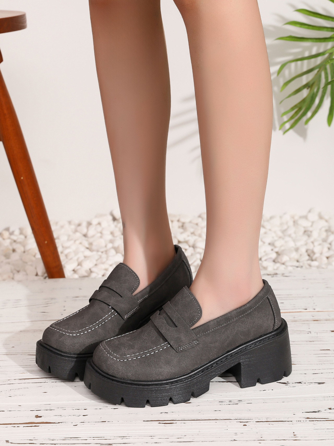 Damen Loafer Mit Blockabsatz Britischer Stil Pumps Für Damen_voghion.com