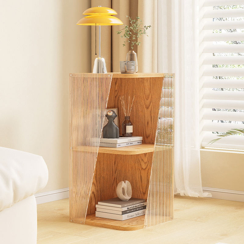 Original nuevo estilo acrílico dormitorio sala de estar estante de piso para estudio mesita de noche estante de almacenamiento de esquina multicapa