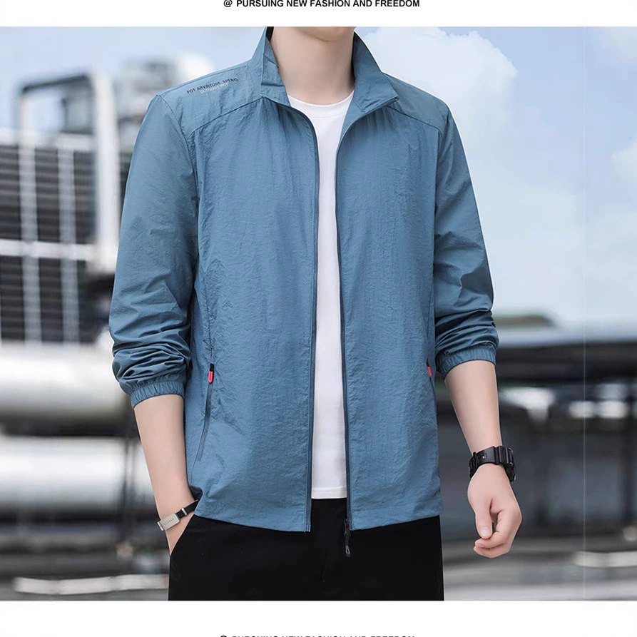 Новая летняя мужская повседневная спортивная ветровка с воротником-стойкой, мужская дышащая кожаная одежда с капюшоном, мужская солнцезащитная одежда