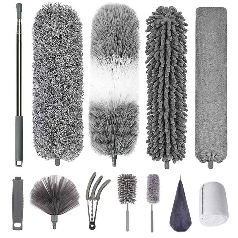 Cross-border Hot Selling Multi-head Telescopic Dust Duster Fan Cleaning Dust Brush Ceiling Gap Brush Feather Duster suit