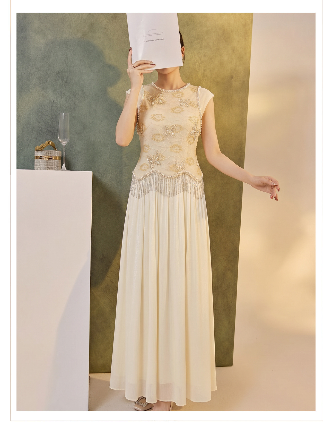Set áo vest gile và chân váy nữ phong cách Trung Quốc cổ điển thêu đính cườm — bộ đồ, nửa váy, Trang chủ chi tiết 14