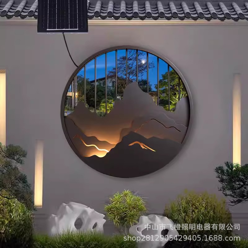 New Chinese Outdoor Solar Peak Wall Lamp for Courtyard Waterproof Villa Fence Door Wall Decoration Courtyard Wall Wall Painting Lamp