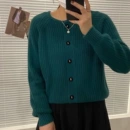 气质通勤<font red=H>针织</font>开<font red=H>衫</font>外套单排扣提花线条纹设计感圆领<font red=H>女式</font>外搭<font red=H>针织</font><font red=H>衫</font>