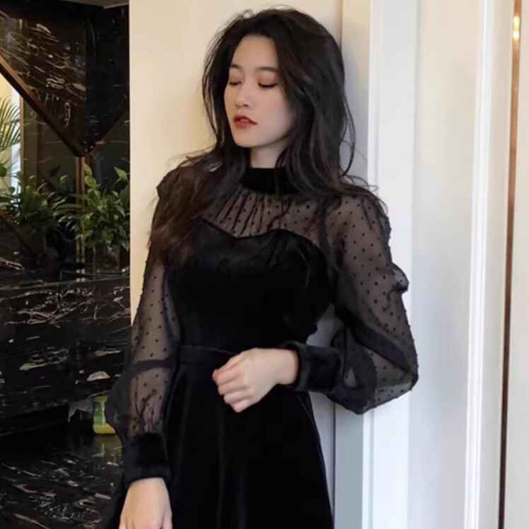 春季新款女装裙子2025新款今年流行爆款气质高级感黑色春秋连衣裙|undefined